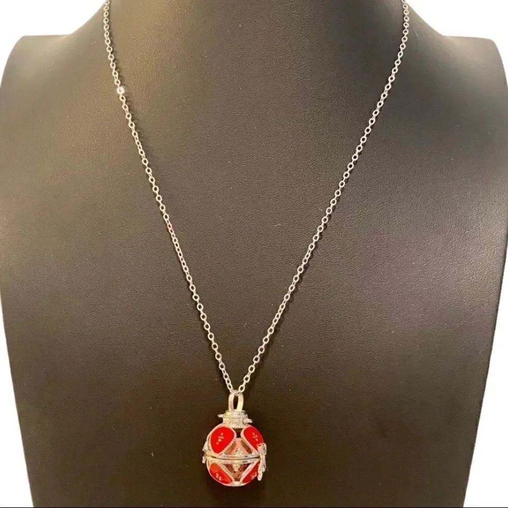 Beautiful Red & Silver Essential Oil Necklace.